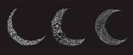 Set of linear graphic illustrations of the Moon Vector drawings of stars for clothes, etc.のイラスト素材