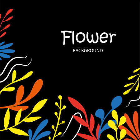 Floral herbal bright black template. For social media posts, cards, invitations, banner design.のイラスト素材