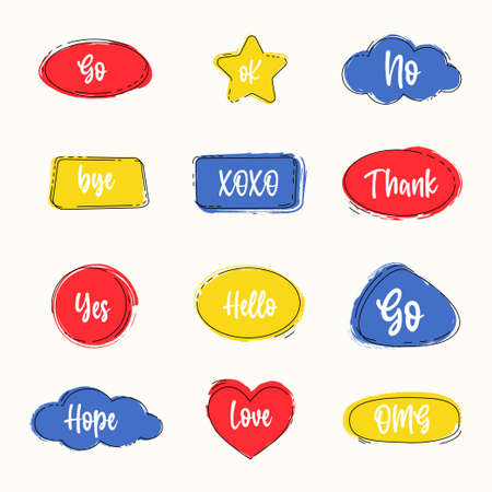 Hand drawn set of speech bubbles with short phrases