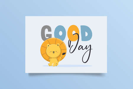 Postcard cartoon illustration happy leon for print, design, poster, greeting cardのイラスト素材