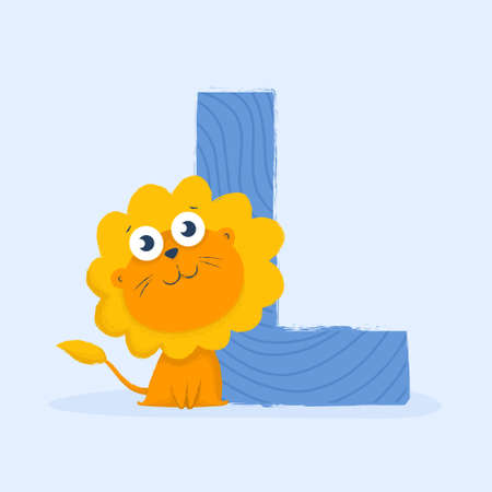 Cartoon letter of the alphabet with animal character leon for design, books, print, design, poster, greeting card, postcardのイラスト素材