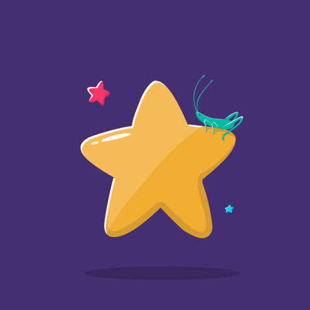 Cartoon cute animals for baby card and grasshopper invitation star andin space cosmos for design, books, print, design, poster, greeting card, postcardのイラスト素材