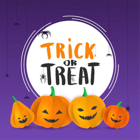 Design template with 3D paper pumpkins with Halloween faces.のイラスト素材