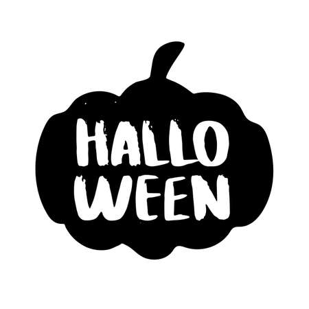 Happy Halloween lettering in pumpkin. Holiday calligraphy with spider and webのイラスト素材