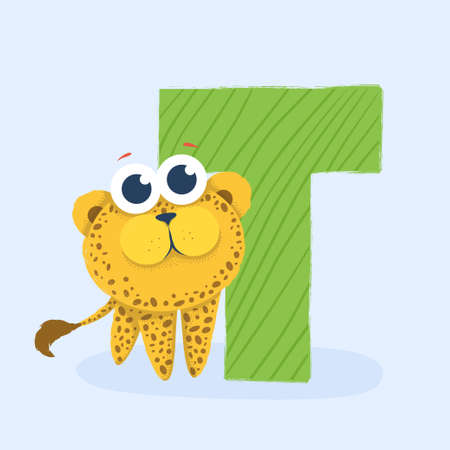 Cartoon letter of the alphabet with animal character tigerのイラスト素材