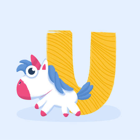 Cartoon letter of the alphabet with animal character Unicornのイラスト素材