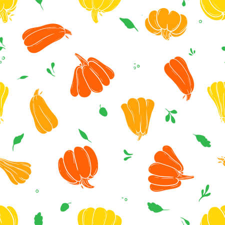 Pattern of contour color pumpkins drawn by hand.のイラスト素材