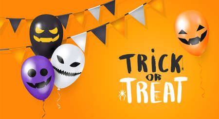 Background with 3d balloons with faces. Happy Halloweenのイラスト素材