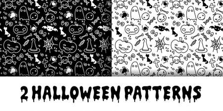 pattern seamless halloween pumpkin black cat bat print bright color. vector illustrationのイラスト素材