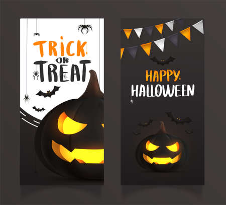 Collection Black realistic empty pumpkin isolated background. Modern halloween symbol and decoration.のイラスト素材