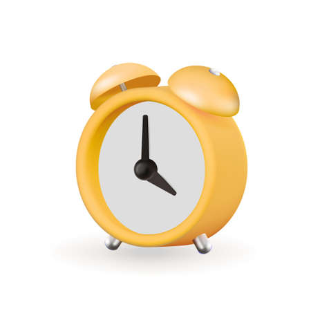3D alarm clock. Realistic ringing clock isolated on yellow.のイラスト素材