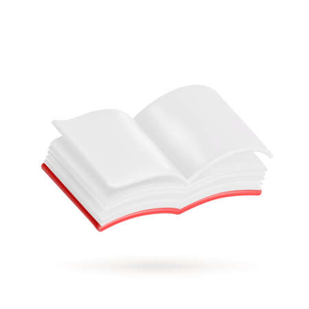 Open book, diary with white paper blank pages and bookmark. 3d vector icon. Cartoon minimal style.のイラスト素材