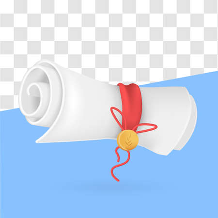 Cute cartoon scroll paper diploma with ribbon. Education, degree ceremony concept.のイラスト素材