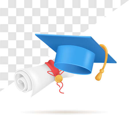 3D graduation cap,book and diploma. Education concept. Back to school, banner design template.のイラスト素材