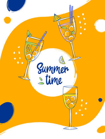 Poster design template for menu or cafe with colored glassesのイラスト素材