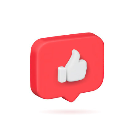 Red bubble like thumb up button or icon or feedback concept isolated on white background 3d...