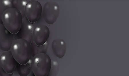 Template black banner with 3d balloons with faces. Happy Halloweenのイラスト素材