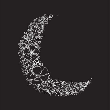 Graphic illustration, Line art of flower moon, Drawings of stars for clothesのイラスト素材