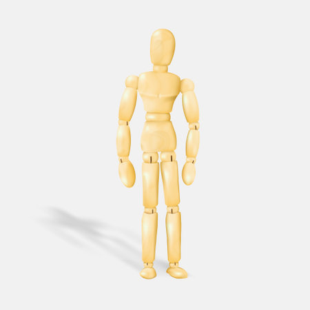 Wooden Man 3D Standing with His Hands Apart Front View Isolated on White Backgroundのイラスト素材