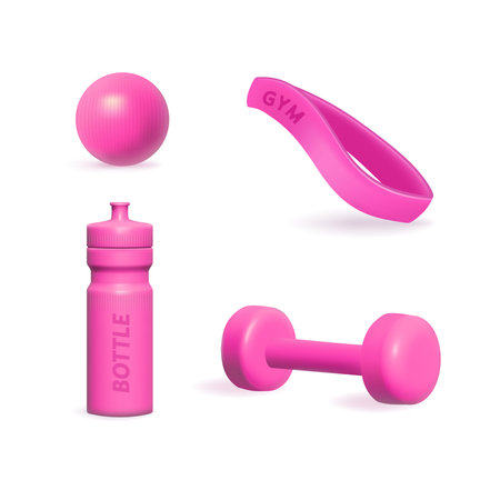 Set of 3d realistic pink dumbbells isolated on white background. Vectorのイラスト素材