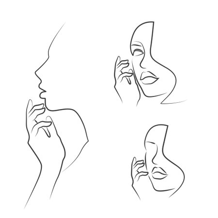 Silhouettes feminine linear graphics cosmetics face objectのイラスト素材