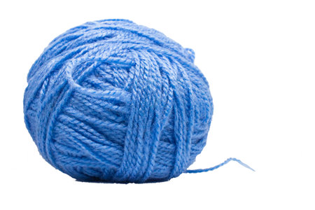 Blue ball of yarn on a white background. Studio shot. Isolated.の写真素材
