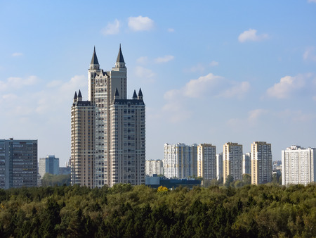 Moscow / Russia - Sept 22, 2018: 43-storey high-rise residential complex "Edelweiss" on the Davydkovskaya Str. 3 (2003)のeditorial素材