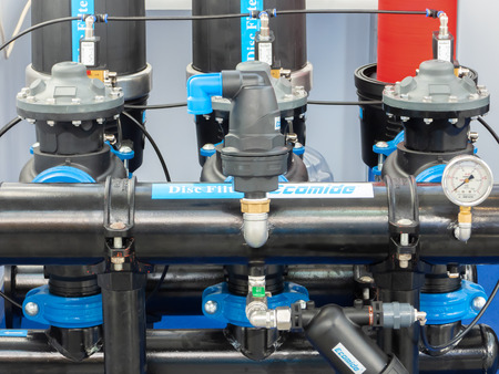 Moscow / Russia - Sept 26, 2018: Crocus Expo, ECWATECH exhibition, A disc water filter systemのeditorial素材