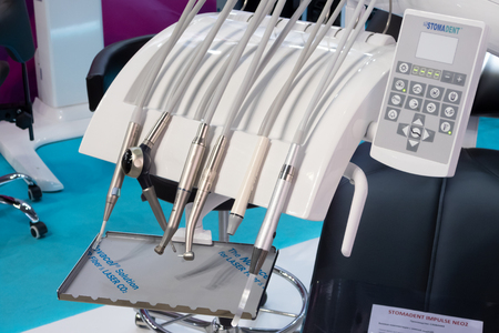Moscow / Russia - Sept 27, 2018: Crocus Expo, DENTALEXPO, Pantographic armor with dental unitのeditorial素材