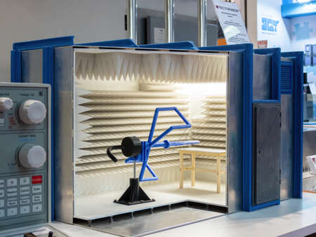 Moscow, Russia - Oct 22, 2019: Anechoic chamber layout on Exhibition TestingControl 2019