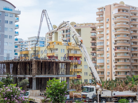 Concrete pouring works. Construction of a residential buildingのeditorial素材