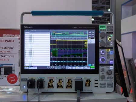MOSCOW, RUSSIA - OCT 22, 2019. Mixed signal oscilloscope on exhibition