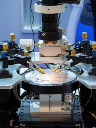 MOSCOW, RUSSIA - OCT 22, 2019. Probe station with microscope, close upのeditorial素材