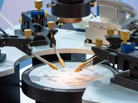 MOSCOW, RUSSIA - OCT 22, 2019. Probe station with microscope, close upのeditorial素材