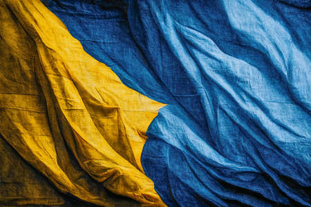 Abstract background, fluttering blue and yellow canvas. AI-generated imageの写真素材