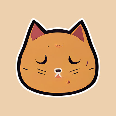 Sticker with sleeping cat. Flat design, anime style. AI-generated image, not based on any actual pictureの素材