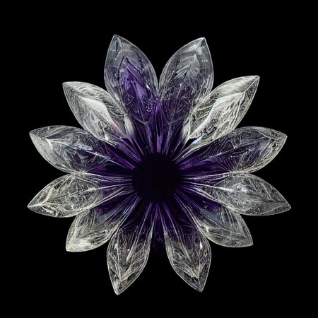 White-purple quartz crystals in the form of a flower, isolated on black background. AI-generated 3D-image, not based on any actual objectの素材