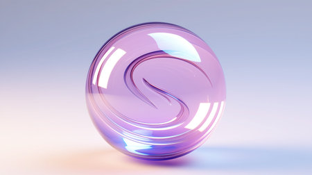 A 3D render of a glossy, translucent purple sphere with a swirling core, set against a soft-lit background.の素材