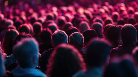 A sea of people gathered under a purple hue, highlighting the collective atmosphere of an event.の素材