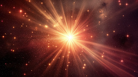 A spectacular cosmic event captured in an image showing a brilliant central explosion with rays of starlight radiating outwards.の素材