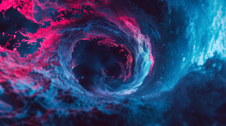 An abstract digital art piece, capturing a swirling vortex of neon pink and blue hues, resembling a cosmic event.の素材