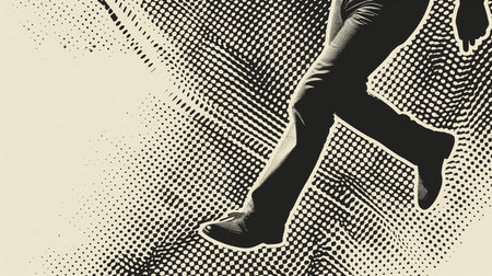 A dynamic illustration of a human leg in motion, depicted in a black and white dotted halftone pattern, creating a sense of movement and rhythm.の素材