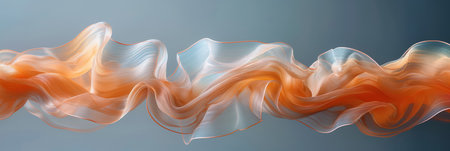 Flowing abstract wave of translucent fabric in shades of orange and white, creating a sense of movement and fluidity.の素材