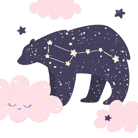 Ursa major. Big bear constellation in the night starry sky. Vector illustrationのイラスト素材