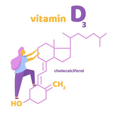 Vitamin D, D3 vector. 2 November - Vitamin D day. Vector illustration with chemical formula. Liquid vector colorful abstact shapes. People with avitominosis. Health.のイラスト素材