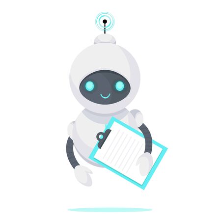 Chat bot with document. Robot virtual assistance. Artificial Intelligence. Cartoon flat vector illustration.のイラスト素材
