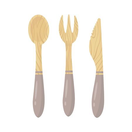 Zero waste lifestyle elements cutlery spoon, fork, knife. Vector cute illustration. Reusable and recyclable eco items. Plastic free. Go green.のイラスト素材