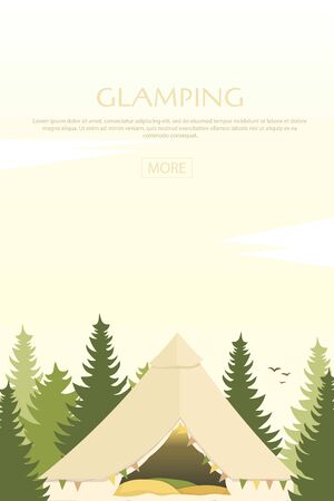 Glamping tent in forest. Glamor camping. Pine forest. Camp.のイラスト素材