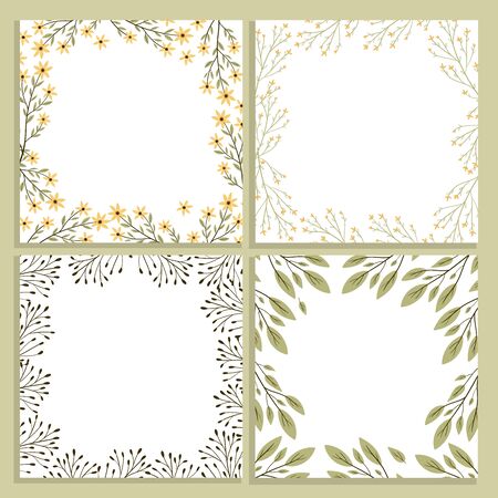 Vector frame botanic. Summer wildflowers and herbs illustration isolated on white background.のイラスト素材