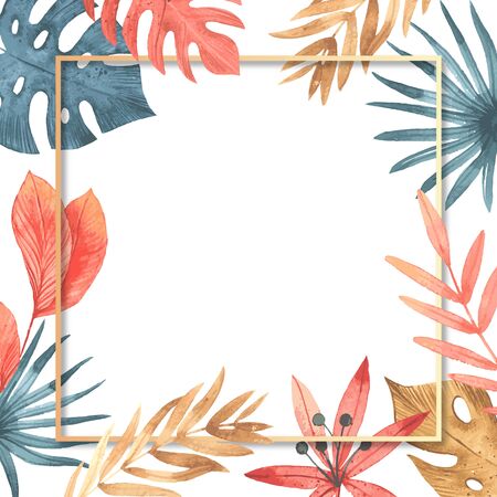 Tropic leaves background with frame for your text.のイラスト素材